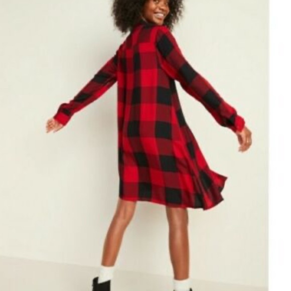 NWT Old Navy Plaid Swing Shirt Dress - Picture 2 of 8